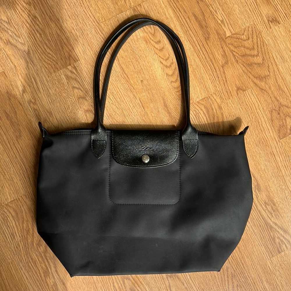 black long champ pliage tote bag